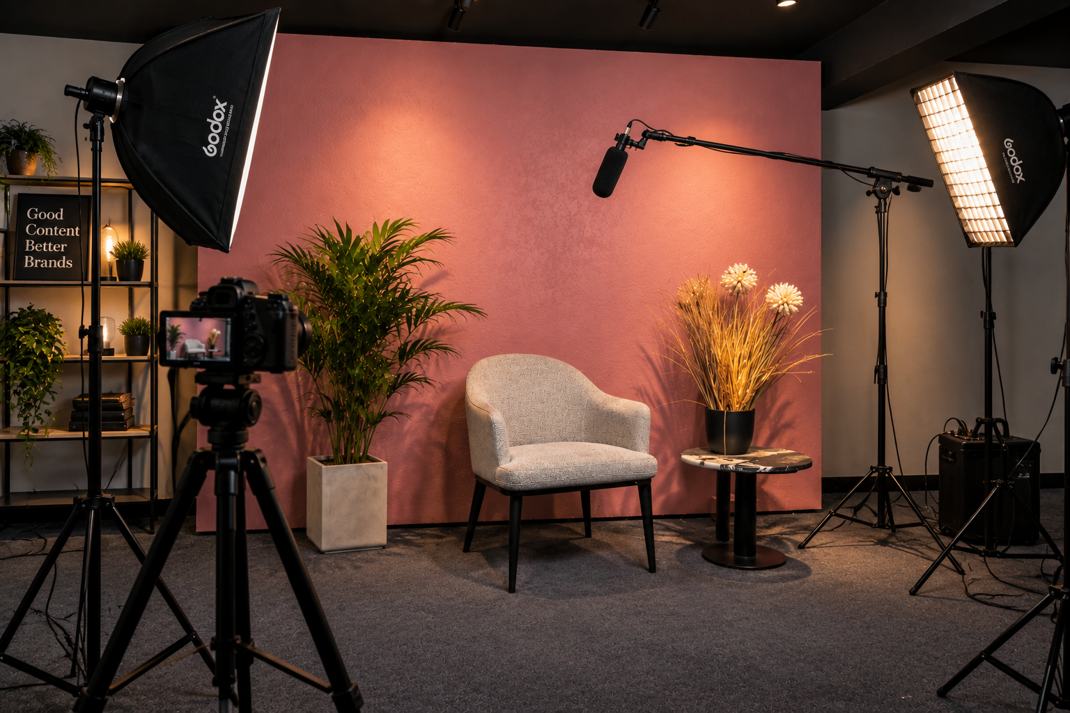 Podcast microphone and audio recording equipment prepared for a studio session